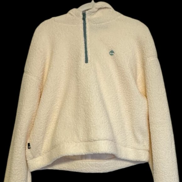 Timberland cream fleece hoodie with sage green zip Size L - Picture 1 of 7